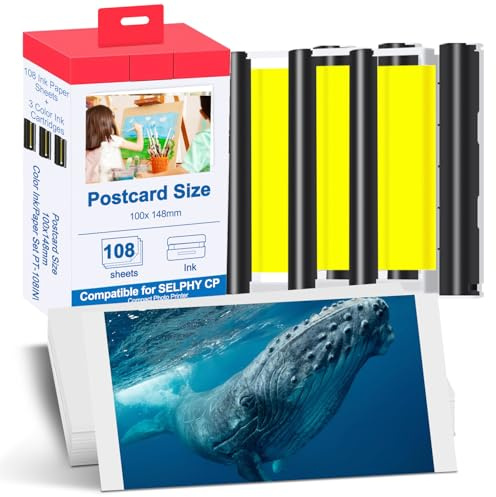 Ersatz für Canon Selphy CP1500 Papier und Patrone Set,KP-108IN 3115b001(AA) 3 Kartusche+108 Fotopapier(100 x 148mm) für Selphy CP 1500 CP1300 CP1200 CP1000 CP910 CP820 CP810 Fotodrucker