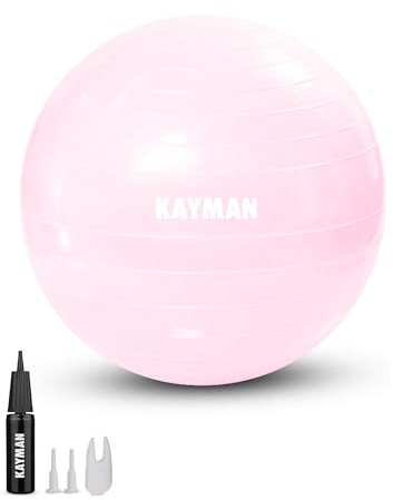 KAYMAN Exercise Ball - Anti-Burst System, Non-Slip Rings, Durable Material, Easy to Inflate, Perfect for Yoga, Pilates, Fitness, Balance Training, Gym, and Home Workouts (Rose Quartz, 55cm)