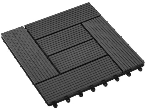 INLIFE Carreau de terrasse 11 pcs WPC 30 x 30 cm 1 m² Noir-45026