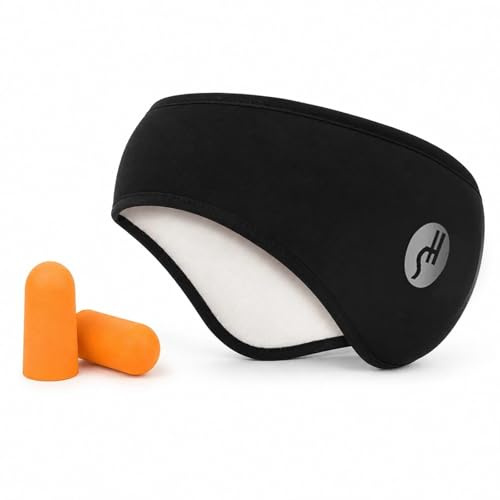 RSYHVG 2 in 1 Sleep Eye Mask & Ear Muffs - Noise Reduction, Blackout, Adjustable Winter Warmer Headband for Sleeping, Travel & Outdoor Activities (Black)