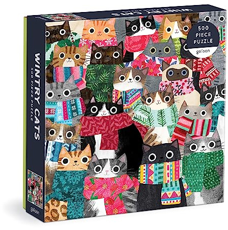 Wintry Cats 500 Piece Puzzle from Galison - 20 x 20 Winter Themed Puzzle that is Puurrfect for the Holidays, Fun and Colorful Artwork, Thick and Sturdy Pieces, Makes a Wonderful Gift!