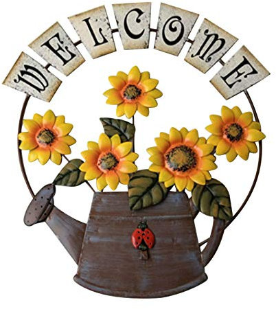 HLTER - Cartello di Benvenuto in Ferro Vintage con Girasole, Decorazione da Parete per Porta Anteriore, 14.2 x 16.5 Pollici (36 x 42 cm), Ideale per Interni ed Esterni