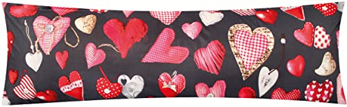 Baumwoll Renforcé Seitenschläferkissen Bezug 40x145cm - Herzen, Landhaus, Love, Liebe - 100% Baumwolle Stillkissenbezug, Bezug (BS-Valentin)
