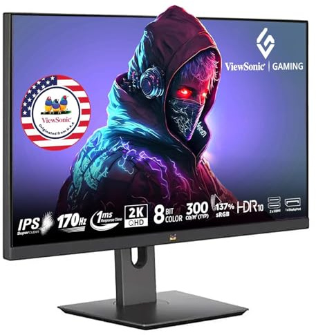 ViewSonic VX2758A-2K-PRO 27 Frameless QHD IPS Flat 1ms MPRT 170Hz Gaming Monitor, 2 HDMI, DisplayPort, HDR10
