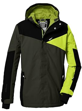 killtec Skidjacka för pojkar, funktionell jacka med huva och snöfall, KSW 387 BYS SKI JCKT, oliv, 128, 42077-000