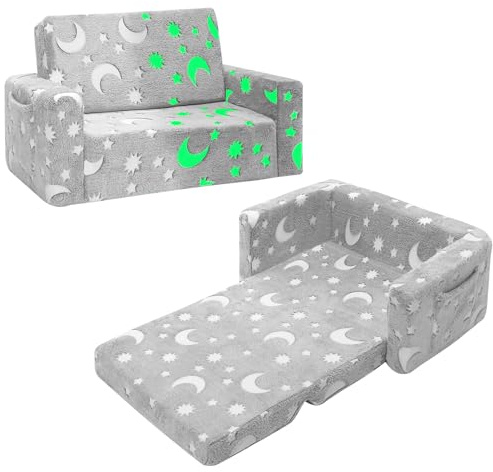 SLIGUY Divano per bambini piccoli, divano convertibile per bambini che si trasforma in poltrona relax estraibile, poltrona divano che si illumina al buio per bambini e bambine (grande)