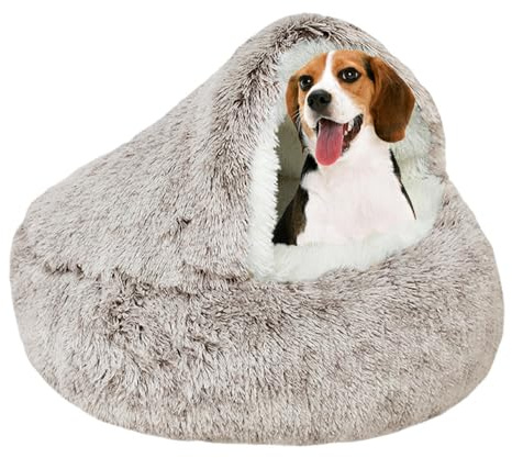 YIGAARUI Calming Dog Bed Fluffy Plush Pet Bed under 10kg，Large Cave Dog Bed Washable Non-Slip Cat Nest Pod Windproof，Cozy Indoor Cave Bed For Kitten Dog Non-slip Bottom (color, 65CM) (coffee, 65CM)