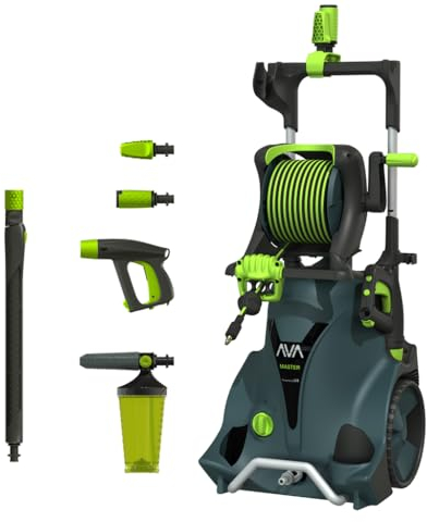 AVA Hochdruckreiniger Master 2.0 P80 L, 160bar, 600L/h 2800 W - inkl. Schlauchtrommel mit 10m Hockdruckschlauch, Variodüse, Schaumdüse Premium 1L, Hochdruckwasserpistole, Zoomlanze