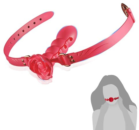 BDSMJOY Knebel Mund extrem,Blume Mundknebel mit Silikon Gürtel,In mehreren Stufen einstellbar,BDSMs Toys SM Sexspielzeug extreme Paare BDSMs Spielzeug extrem Sklavin (Rot)