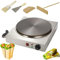 GUUFUFA Máquina para Hacer panqueques y Crepes de 2500 W Placa de cocción eléctrica Antiadherente con Control de Temperatura Ajustable Potencia y Luces Listas Esparcidor de Madera y espátula