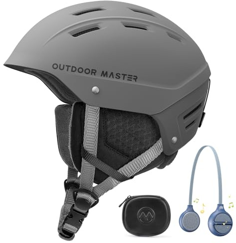 OutdoorMaster Kelvin II Ski Helmet and Wireless Bluetooth Set - Adjustable Fit Snowboard Helmet with Drop-in Headphone - Snow Sports Helmet for Men Women & Youth - Matte Gray, M
