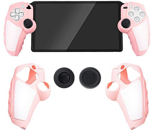 Funda de silicona para PlayStation Portal, funda protectora antideslizante para mando, mango ergonómico con 2 tapas de agarre para el pulgar para accesorios de juegos PS Portal (rosa)