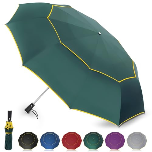 Satol Parapluie de Golf - Ouverture Automatique 10 Rayons, Double Toile, Protection UV, 54 Pouces Pliable Compact Paraplui avec Bandes Réfléchissantes, Convient à 2-4 Personnes (Vert Émeraude)