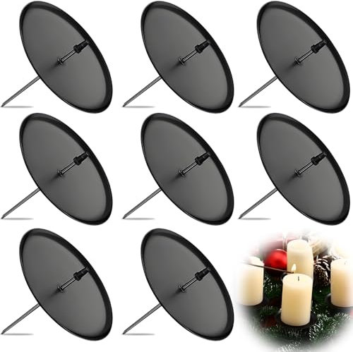 Abnaok Pack of 8 Advent Wreath for Candle Holders, 6 cm Advent Candle Holder, Metal, Advent Wreath Candle Holder Metal with Spike, for DIY Wreath, Advent, Christmas, Table Decoration (Black)