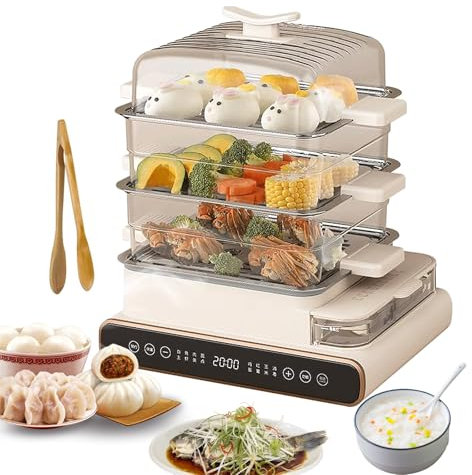 Cuiseur Vapeur électrique 20 L, Chauffe-Aliments à écran Tactile à 3 Niveaux, cuiseur Vapeur avec réservoir d'eau, minuterie de 24 Heures, Vapeur Rapide 5 Secondes, 8 menus intelligents, sans BPA