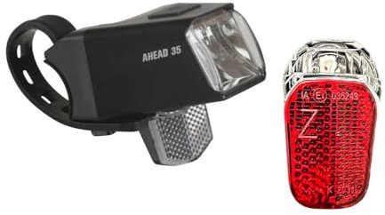 Büchel Fahrrad Beleuchtung A Head 35/15Lux LED Akku Batterie Lampen Licht Set hinten Rücklicht StVZO | Design genau mittig am Lenker| inkl. USB C