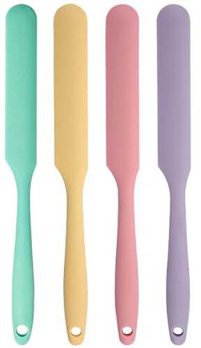 4 Pcs Silicone Jar Spatula Set - Long Handle Sourdough Scraper, Skinny Spatula for Jars, Bottles, and Containers, Non-Stick Heat Resistant Cake Cream Spatulas