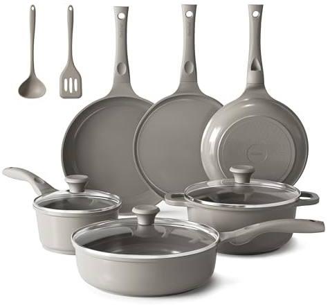 Set de Sartenes de Cerámica Redchef para Inducción 11 Piezas con Tapa de Vidrio - Sartenes Antiadherentes sin PTFE y PFAS - Aptas para Todo Tipo de Cocinas