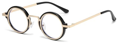 Teumire Classic Round Glasses for men women Circle Blue Light Eyeglasses Hippie Style Non Prescription Eyewear(Gold Black)
