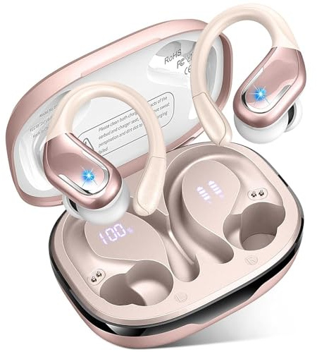 Bluetooth 5.4 Headphones, IP7 Waterproof Earphones for Running Gym Workout | 75Hrs Wireless Earbuds Sports with Earhooks, Noise-Cancelling Mic Ear Buds, USB-C Fast Charging, for iOS Android
