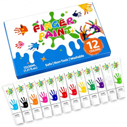 SureFly Kit de Peinture au Doigt Lavable 12 Couleurs x 36ml, Gouache Lavable pour Activités Créatives, Peinture Couleur pour Papier, Dessin, Atelier Manuel et Loisirs Créatifs