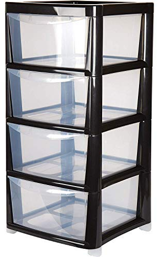 4 Drawer Large Plastic Storage Drawer Tower - Black - Perfect for Schools,Offices and Children's Toys