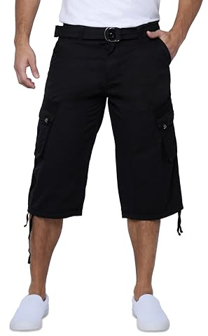 X RAY Men's Belted Long Cargo Shorts for Men, Below Knee Length Mens Cargo Shorts, 3/4 Pants (Big and Tall Shorts for Men) Black 44
