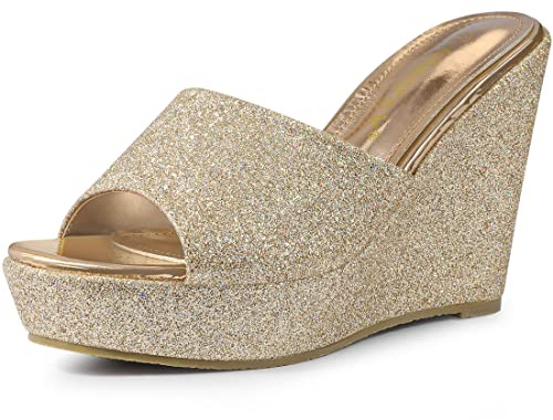 Allegra K Sandales à talons compensés à paillettes pour femme