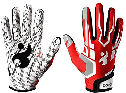 HOMU American Football Handschuhe, Empfängerhandschuhe, atmungsaktiver und Rutschfester Silikon-Griffhandschuh mit verstellbarem Armband für Jugendliche, Kinder