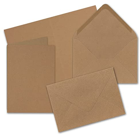 Juego de 10 tarjetas plegables de papel kraft marrón, DIN A5 con sobres DIN C5, papel ecológico reciclado, muy estable. Marca: NEUSER FarbenFroh