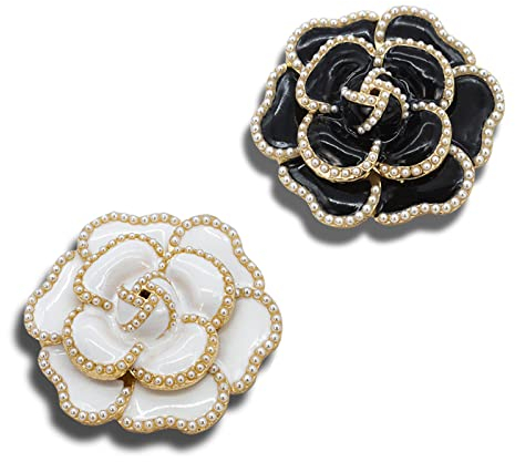 LIUCONGBD Lot de 2 broches, broches, pétales en émail élégant exquis pour femmes, broche simple pour femme, bijoux de mariage, banquet fête (blanc, noir), Métal