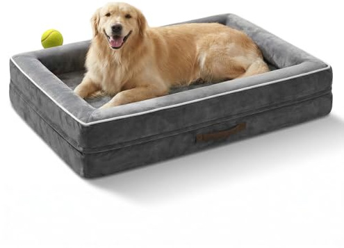 Upvilla Orthopädisches Hundebett XL, Hundekorb Waschbar mit Eierförmiger Kistenschaum，Wasserdicht Hundesofa mit rutschfeste Unterseite und Vierseitiges Kissen (Grau, 117x76x19cm)