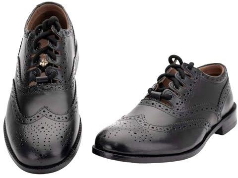 100% Leather Made in Scotland: Budget Ghillie Brogue - Men's and Women's Scottish Heritage Gift - UK Sizes 10 - Black Kilt Shoes