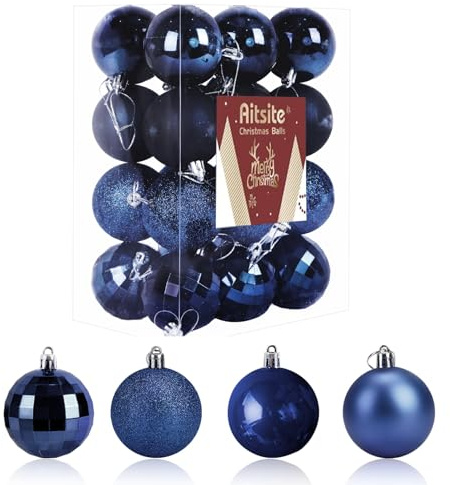 Aitsite 24 Piezas Bolas de Navidad BLU Scuro, 6cm Bolas Navidad Adornos Arbol Navidad, Adornos Navidad Inastillables Decoracion Navidad para el árbol de Navidad Decoración Festiva del Hogar