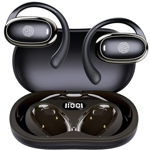 IFECCO Auriculares de Oreja Abierta - Auriculares Open Ear Deportivos Inalámbricos Bluetooth 5.4,Auriculares Conducción de Aire con Micrófono,Conductores de 16,2 mm,48 Horas de Reproducción