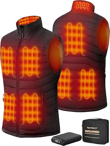 Topdot Heated Gilet for Men with 16000mAh 7.4V Power Bank, 10 Zone Heater