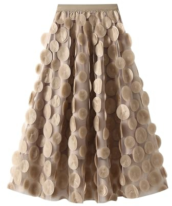 HzDazrl Falda larga de tul de hadas para mujer, de cintura alta, plisada, de malla, para boda, fiesta, club, playa, tutú largo, Puntos 3D caqui, Talla única