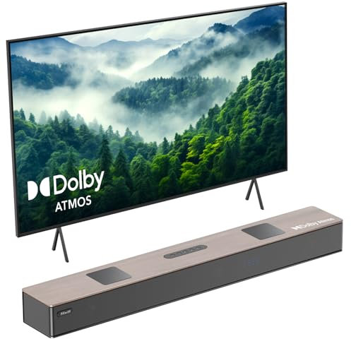 Hiwill 5.2.2ch Wooden Dolby Atmos Soundbar, All-in-one Sound Bar for TV with Dual Built-in Subwoofer, Resonance Optimization Architecture Tech, Surround Sound System for TV Speakers, WoNoble A502
