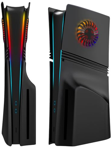 ElitePlay Svart PS5 Pro frontplatta med LED-lampor ventiler kylskydd ersättningsplattor skal matt svart tillbehör för Playstation 5 Pro Disc Edition