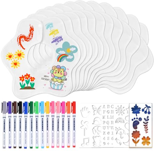 Faburo 12 stycken haklappar för målning, 26*26 cm, haklappar i blomform för babyparty spel, haklappar med 14 textilpennor och 5 mallar för babyparty dekoration, babyshower, könsavslöjande, present