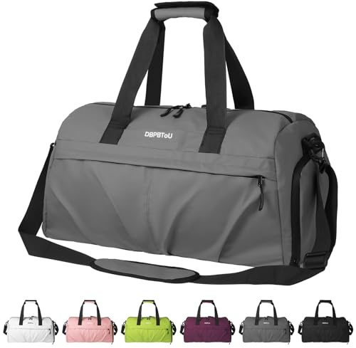 DBPBToU Sporttasche Damen Herren Hartes Material, Reisetasche mit Schuhfach Zwei Belüftungslöchern und Nassfach, wasserdichte Weekender Bag, Gym Bag/Schwimmtasche/Saunatasche (Grau)