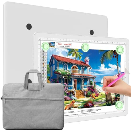 Elice Lavagna luminosa magnetica A4 con borsa per pittura a diamante, scatola luminosa a LED con pulsanti laterali, super luminosa, tavolo luminoso per disegnare, schizzi, diserbo in vinile, bianco