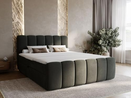 GRAINGOLD Cloud Bett 180x200, Boxspringbett mit Bettkasten, Polsterbett mit Bonell-Matratze, Samt Stoff, mit Topper, mit Kopfteil (Dunkelgrau, 180x200)