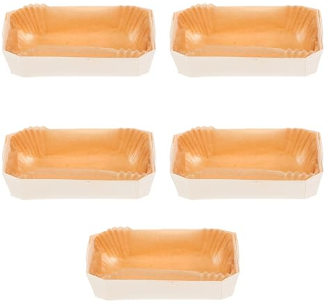 HIAKDOFT Lot De 5 Moules À PâTisserie En Bois Avec Doublure En Papier RéUtilisable Moule À GâTeau RéSistant À La Chaleur Pour Cuisson Polyvalente En Forme De Bateau 12X6.50X3.80Cm