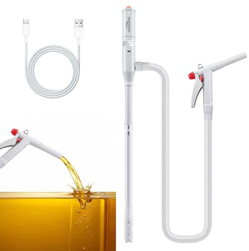 SYNJAUPO Bränslepump & Elektrisk Bensinpump, 12L/min | Manuellt munstycke, 3,2 GPM, dubbel USB-C/AA-ström, 28 mm strömkontakt, USB-laddningskabel, justerbar, hopfällbar