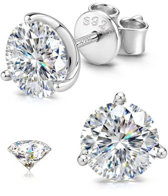 SLLAISS Moissanite Earrings Studs Solid 925 Sterling Silver Round Cut 1-4CT | Hypoallergenic, Diamond Alternative Stud D Color VVS1 Moissanite Earrings, 18K Gold/White Gold/Rose Gold Plated