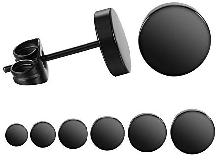 LIEBLICH Black Round Stud Earrings Set Stainless Steel Ear Studs for Men Women 6 Pairs 3mm-8mm … (Black)