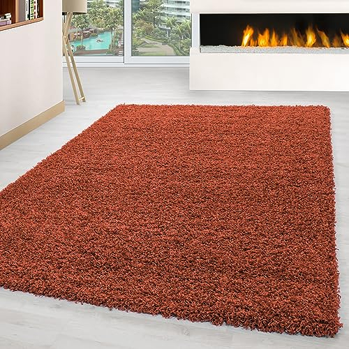 Carpettex Shaggy-Teppich, Hochflor, Wohnzimmer, Florhöhe 3 cm, einfarbig, Terrakotta, 160 x 230 cm