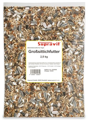 Supravit Großsittichfutter 2,5 kg - Körnermischung für Großsittiche - Großsittich Vogelfutter mit Sonnenblumenkerne - Körnerfutter für Sittiche - enthält wichtige Nährstoffe & Mineralien