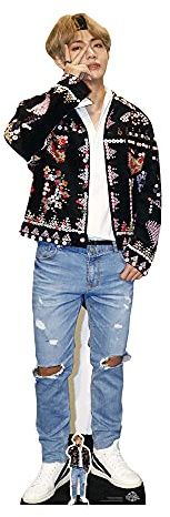 Star Cutouts CS746 BTS V Kim Taehyung Lifesize Cardboard Cutout with Free Desktop Mini – K-Pop Fan Display, Party Decoration & Collector Gift